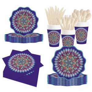 Platos, Vasos y Servilletas Desechables DAMAI con Diseño Especial de Mandala Azul Oscuro para Fiestas de Cumpleaños - Product Image 1