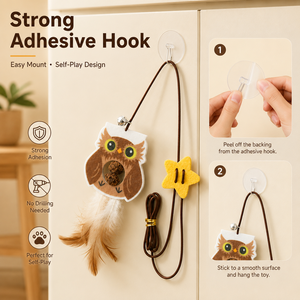 Jouet suspendu pour chat, auto-entretenant, avec centre à herbe à chat et queue en plumes, fixation murale à ventouse, jouet d'entraînement pour animaux de compagnie - Product Image 3