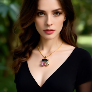 Crystal <b>Necklace</b> Gold Plated 316L Stainless Steel Pendant With Black And Pink Stones Elegant Jewelry For Women - Product Image 3