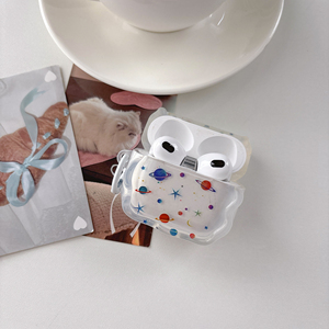 Étui pour écouteurs Apple <span class=keywords><strong>AirPods</strong></span> Pro 2 3 avec motif étoile planétaire, bord ondulé 3D mignon, transparent, en TPU, antichoc, avec porte-clés - Product Image 3