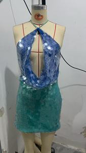 Abito Mini Elegante da Donna a Trapezio per il Nuovo Anno 2025, <span class=keywords><strong>Sexy</strong></span> con Paillettes, Scollo all'Americana, Senza Maniche, Vita Impero, Tinta Unita - Product Image 5