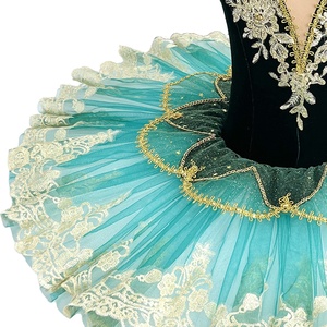 AL-S0022 Fabrication OEM ODM, Tutu de ballet en velours vert pour filles, Costume de ballerine, Robe de tutu de danse pour enfants pour compétition scénique - Product Image 3