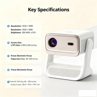 Projecteur de cinéma maison portable HTP N8 LED LCD 1080P 200 Lumens Stéréo HIFI à courte focale, format de poche, compatible Internet, intégré
