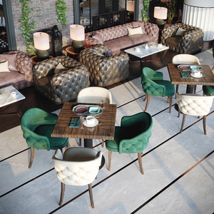 Juego de Mesas <span class=keywords><strong>y</strong></span> Sillas de Comedor de Madera para Cafetería, Sofá Chesterfield de Cuero, Muebles de Asientos para Restaurante de Hotel - Product Image 1