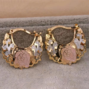 Orecchini a cerchio placcati in oro con strass di cristallo a forma di fiore rosa per le donne, gioielli alla moda per feste - Product Image 4