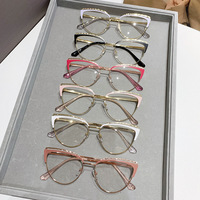 Gafas de Sol de Metal con Marco Óptico de Ojo de Gato para Mujer, de Alta Calidad, Fotocromáticas, con Bloqueo de Luz Azul y Lentes Transparentes