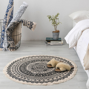 Meistverkaufter Runder Teppich Baumwolle Leinen Bodenmatte Bedruckter Rutschfester Teppich Fransen-Decke Wohnzimmer - Product Image 2