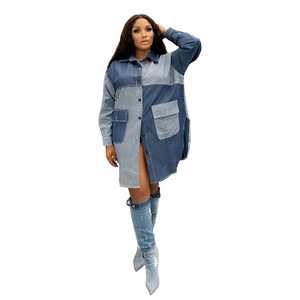 Nuovo Modello Dropshipping Abito in Jeans con Tasche Applicate Lavaggio Vintage Sexy a Maniche Lunghe Oversize per Donna - Product Image 6