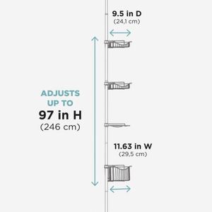 Modern <b>Corner</b> Hotel Use Simple Installation Bath Metal Mesh Shower Rack Height Adjustable Four Tier Powder Coated Caddy Shelf - Product Image 5