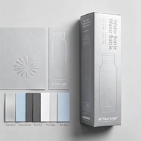 Boîtes personnalisées en carton long pour bouteilles d'eau argentées avec logo imprimé et motifs lignaires pour tasses, mugs et articles de boisson
