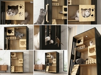 Maison pour chat en bois, villa pour chat d'intérieur, mobilier pour animaux de compagnie avec griffoirs et escaliers