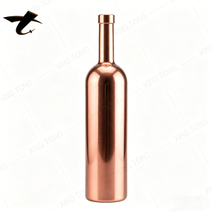Bouteille en verre rond <span class=keywords><strong>rose</strong></span> électroplaqué à <span class=keywords><strong>prix</strong></span> d'usine avec bouchon UV, vide, 500ml/750ml, pour Tequila et Brandy - Product Image 2