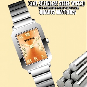 Reloj de Cuarzo Minimalista para Mujer, con Logotipo Personalizado, Caja Cuadrada Plateada, Correa de Cuero Dorado y Acero Inoxidable, Cristal Resistente al Agua - Product Image 6