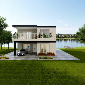 Casa Prefabricada de Acero Ligero de 2 Pisos, 3 Dormitorios, 3 Baños, Dúplex Moderno, Montaje Rápido, Energía Solar, Ecológica, Sala de Estar, Jardín - Product Image 1