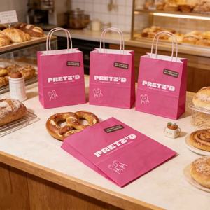 Bolsa <span class=keywords><strong>de</strong></span> Papel Kraft Reciclado con Revestimiento <span class=keywords><strong>de</strong></span> Cera Resistente a la Grasa, Color Rosa, con Logotipo Personalizado, para Pasteles, Galletas, Bocadillos y Papas Fritas - Product Image 4