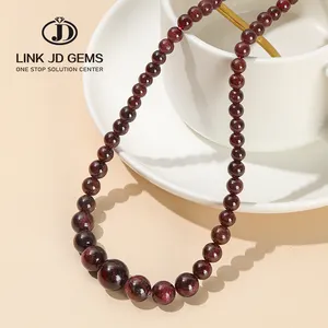 JD Wholesale Natural Crystal Garnet Stones Tower Chain Necklace Garnet Round Gemstone Beads Tower Necklace