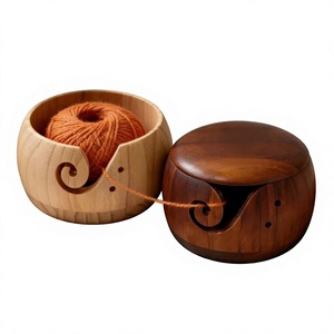 AZ ENTERPRISES Wooden Yarn Bowl Round Hand Carved Spiral Design Natural Finish Portable 15cm Needlework Accessory - Product Image 4