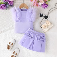 Annshine Wholesale 2026 Ensemble haut à manches en maille couleur unie et jupe à nœud pour filles, best-seller