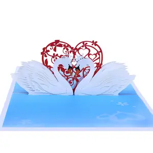 XINDUO Laser hollow paper three-dimensional greeting card White swan 3D color printing - on the
