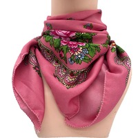 Syal cetak bunga Rusia syal mewah wanita gambar bunga persegi Bandana ikat kepala Ukraina syal kepala sapu tangan bungkus