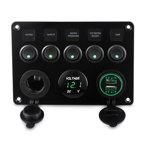 Disjoncteur marin de panneau de commutateur marin de 5 gangs avec le chargeur d'usb 12v-24v - Product Image 1