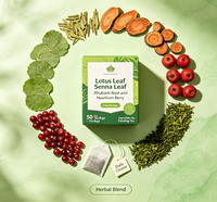 Sachets de thé dégradables aromatisés aux feuilles de lotus, racines de rhubarbe et baies d'aubépine, 2g, 50 unités, pour une infusion saine et détoxifiante