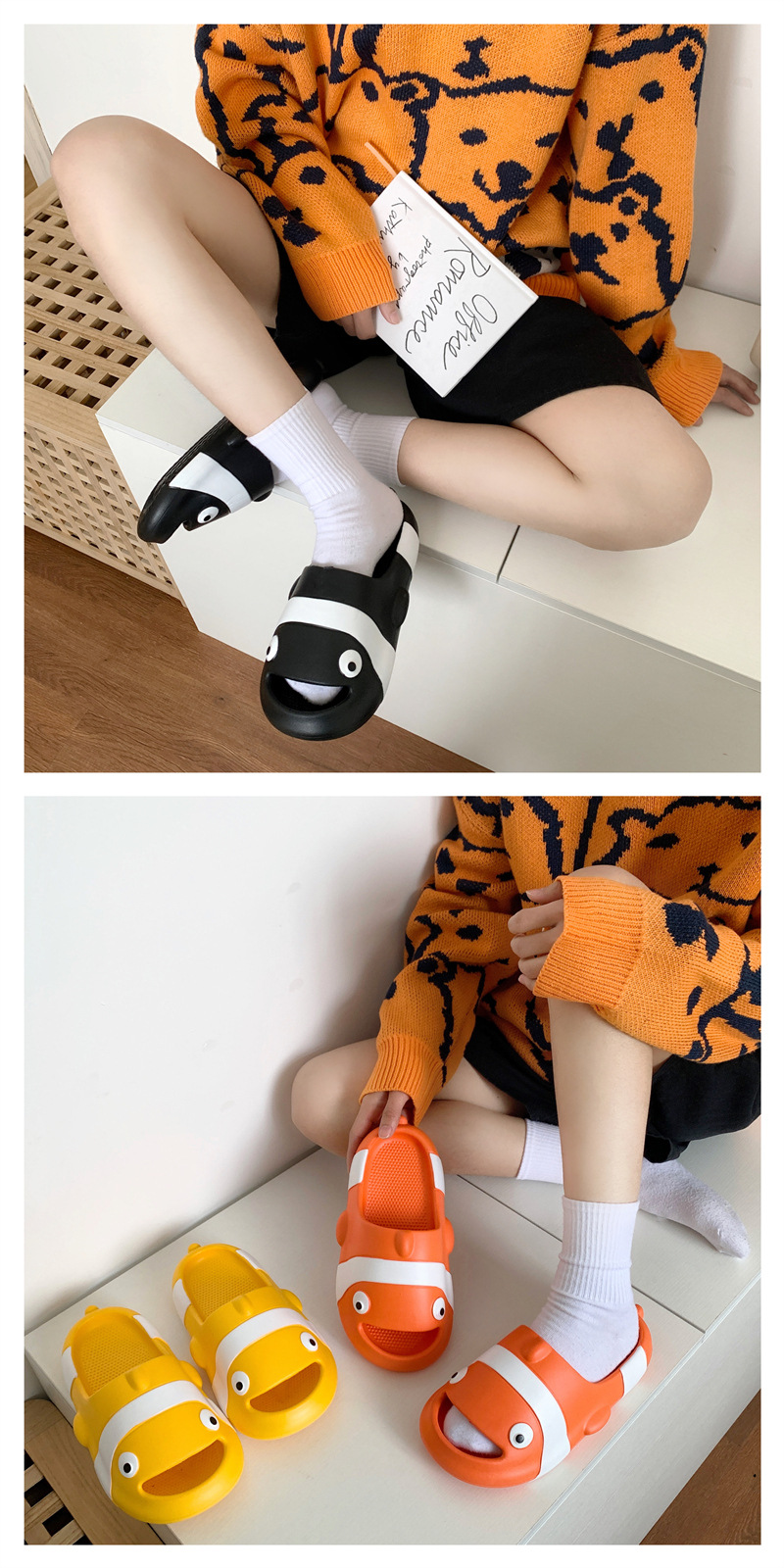 Clownfish Slipper Women Soft Thick Home Bathroom Cartoon Couple Slides Slippers
