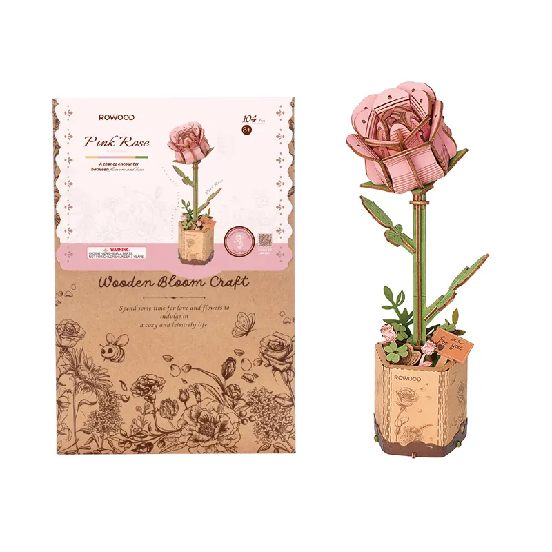 Robotime en bois Bloom artisanat fleur modèle décoration de bureau assembler des jouets TW041 bricolage 3D bois rose Rose enfants Puzzles