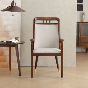 Chaise de salle à manger avec accoudoirs, restaurant, chaise à dossier en bois massif pur - Product Image 3