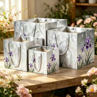 Sac cadeau carré de luxe personnalisé, écologique, avec logo doré à chaud et longue poignée, pour fleurs, vente en gros