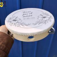 Tambourins en bois personnalisés pour mariage, 8 pouces (20 cm) de diamètre, pour adultes, instrument de musique à percussion, vente en gros