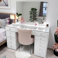 Table de maquillage blanche en bois avec panneau lumineux, miroir LED et 13 tiroirs pour chambre à coucher