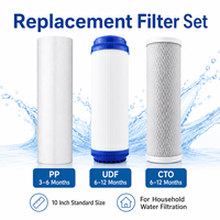 Ensemble de cartouches de filtre à eau en trois étapes, filtres de remplacement en PP, charbon actif UDF, CTO de dix pouces pour purificateur domestique