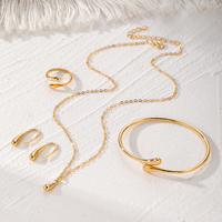 Ensemble de bijoux en alliage d'or 4 pièces/ensemble, collier, boucles d'oreilles, bagues, ensembles de bijoux pour femmes
