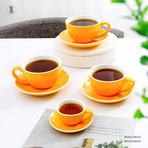 ชุดถ้วยกาแฟเซรามิกเฉาโจวพร้อมจานรอง สีพื้น ทนความร้อน สไตล์ยุโรป สำหรับคาปูชิโน่และชาสำหรับจิบน้ำชายามบ่าย - Product Image 2