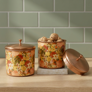 Conteneur alimentaire floral avec couvercle, pot de rangement rond pour la cuisine, motif imprimé de style bohème - Product Image 1