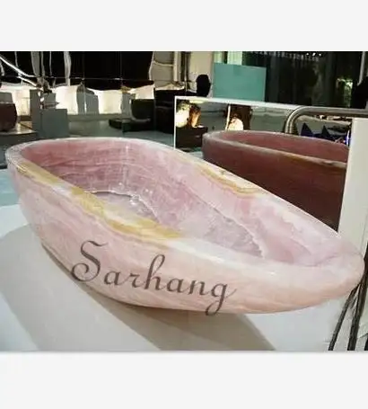 Cilalı tekne tasarım doğal kırmızı yeşim mermer küvet