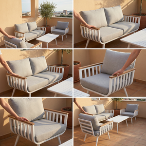 Conjunto de Sofás de Exterior de Aluminio, <span class=keywords><strong>Madera</strong></span> y Plástico, Moderno y Lujoso, <span class=keywords><strong>Resistente</strong></span> a la Intemperie, con Asientos Profundos, Estilo Long Tail, Superventas - Product Image 6