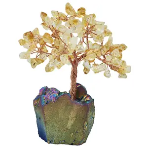 Ametista árvore de cristal, quartzo conjunto arco-íris cristais base bonsai dinheiro árvore para riqueza e sorte