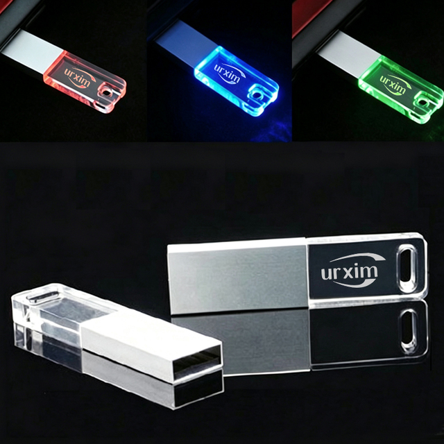 Popular Nice Acrylic USB Flash Drive with Led Logo Flat USB Memory Stick