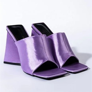 2022 Summer Custom Women <b>Shoes</b> Handmade High Heel Square Toe Slides Slip-on Sandals Slippers Chunky Heeled Big Size 45 - Product Image 2