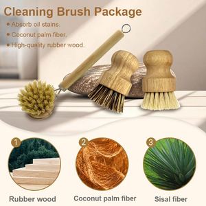 แปรงล้างหม้อในครัวแบบธรรมชาติแปรงล้างหม้อไม้บีชและไม้ไผ่ขนแปรงป่านศรนารายณ์ทรงกลมแปรงทำความสะอาดจานอุปกรณ์เสริมแปรงทำความสะอาดจาน - Product Image 6