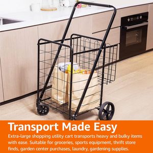Carrito <span class=keywords><strong>de</strong></span> Compras Plegable Resistente con Ruedas, Carrito Utilitario Plegable <span class=keywords><strong>de</strong></span> Doble Cesta para Comestibles, Lavandería y Equipaje - Product Image 6