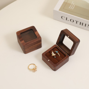 Caja de Almacenamiento Mini de Madera Maciza de Estilo Retro de Lujo, Caja de Regalo Portátil de Terciopelo y Cuero PU para Joyas, Collares, Pendientes y Anillos - Product Image 4
