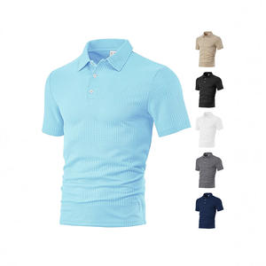 Polo de manga corta informal de verano para hombre en azul marino con diseño de rejilla y tela de poliéster para uso informal. - Product Image 3