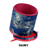 Boîte à bijoux cylindrique de style chinois en gros, boîte de rangement de luxe pour bijoux, étui cadeau pour bijoux avec broderie paysagère, vente en gros