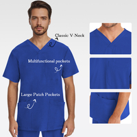 Aanpassen Logo En Kleuren Medische Uniform Sets Voor Mannen 91% Polyester + 9% Spandex V-Hals Chirurgische Pakken Scrub Kleding