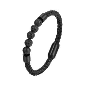 <span class=keywords><strong>Alin</strong></span> Noir Fermoir Magnétique Pierres Naturelles Bracelet en Cuir Tressé pour Homme Bijoux Minimaliste Trendy - Product Image 2
