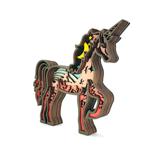 Uionen New Multi-Layer Engraved Wooden Lighted Unicorn Sculpture Animal Craft Home Bedroom Desktop Decorative <b>Ornament</b> - Product Image 2