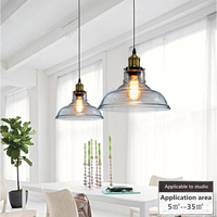 Lampe suspendue Tonghua vintage en verre transparent 21 cm, pour pub, café, maison, support de lampe E26, ampoule Edison